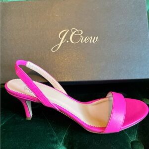 J.Crew Neon Flamingo Leather Slingback Kitten Heel Sandals NIB Size 9